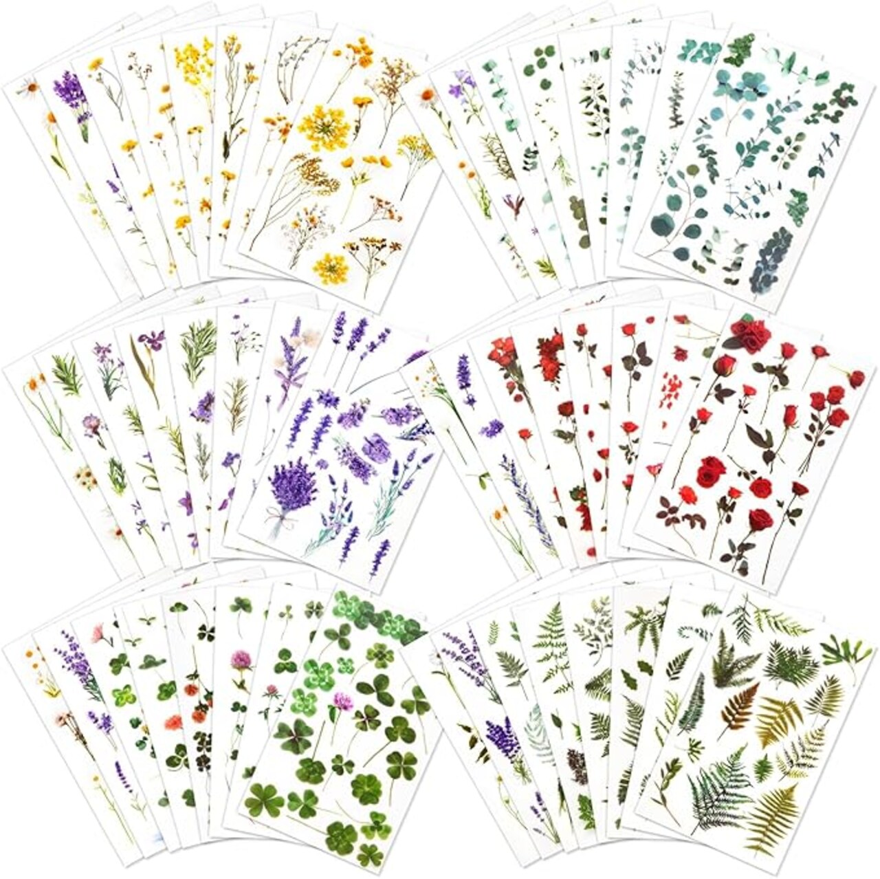 722 Pcs Pressed Flower Stickers - 48 Sheets of Realistic Dried Floral Decals - Transparent Botanical Stickers for Resin, Scrapbooking, Journals, and DIY Crafts